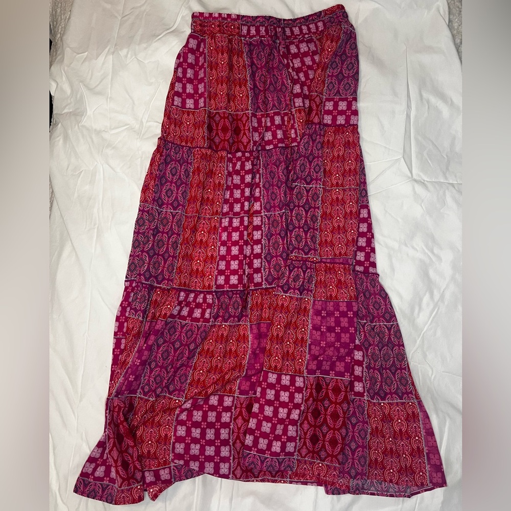 Patchwork Maxi Skirt - Pink and Red